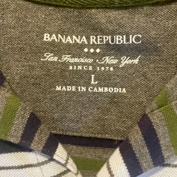 Banana Republic Men’s Large Striped Polo In Excellent Condition: White/Navy/Gray - Picture 3 of 4